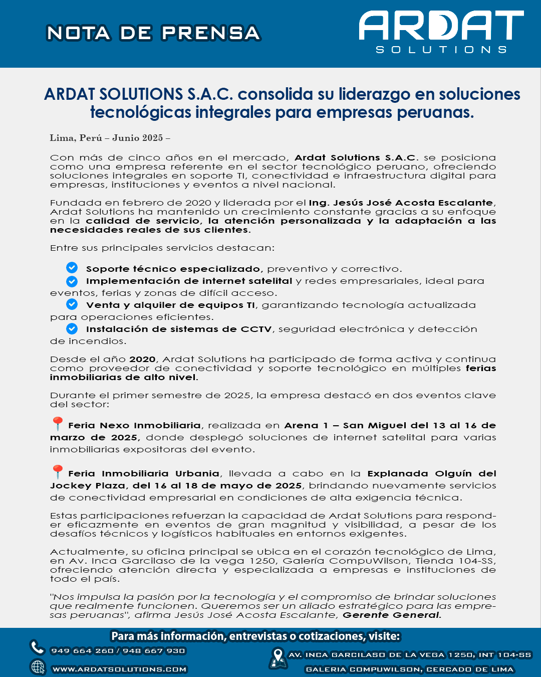 Nota de prensa Ardat Solutions